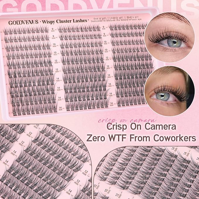 Goddvenus Lash Clusters Kit 9-14mm Wispy Eyelash Clusters Lashes Natural DIY Lash Extension Kit Short Cluster Eyelash Extensions Kit 300pcs C Curl Individual Lashes Cluster Eyelash (With Tweezers)