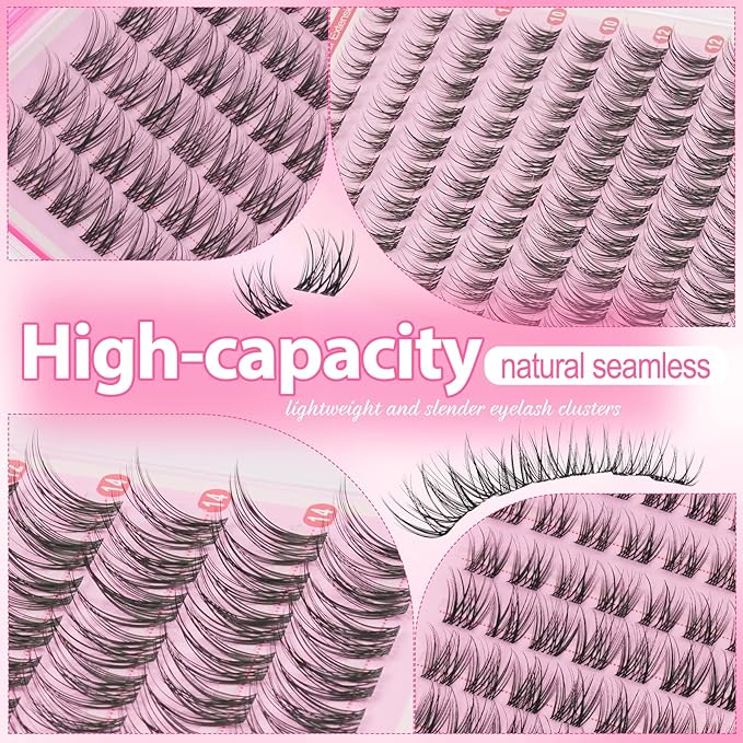 Natural Lash Clusters Kit Short Wispy Eyelash Clusters 8-14MM Clear Band Cluster Lashes Extensions Kit 120Pcs CC-Curly Daily Exquisite Eyelashes Clusters with Bond and Seal and Tweezers