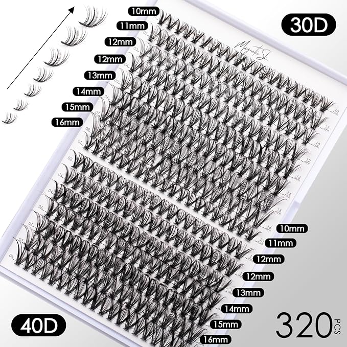 Lash Clusters DIY Lash Extensions Kit 320pcs Individual Lashes Clusters 30D 40D Eyelash Extension Kit with Applicator and Lash Bond&Seal,Clusters Lash Glue Remover Mix 10-16mm (30D+40D-320 KIT)