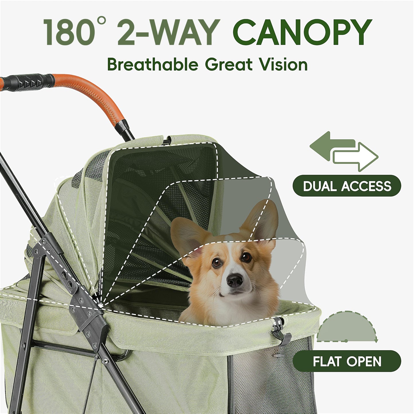 JOYCOW Dog Stroller for 2 Small Dogs or 1 Medium Pet, Low-Entry Design with Anti-Jump-Out, 600D Oxford Fabric, Up to 70 lbs, Green