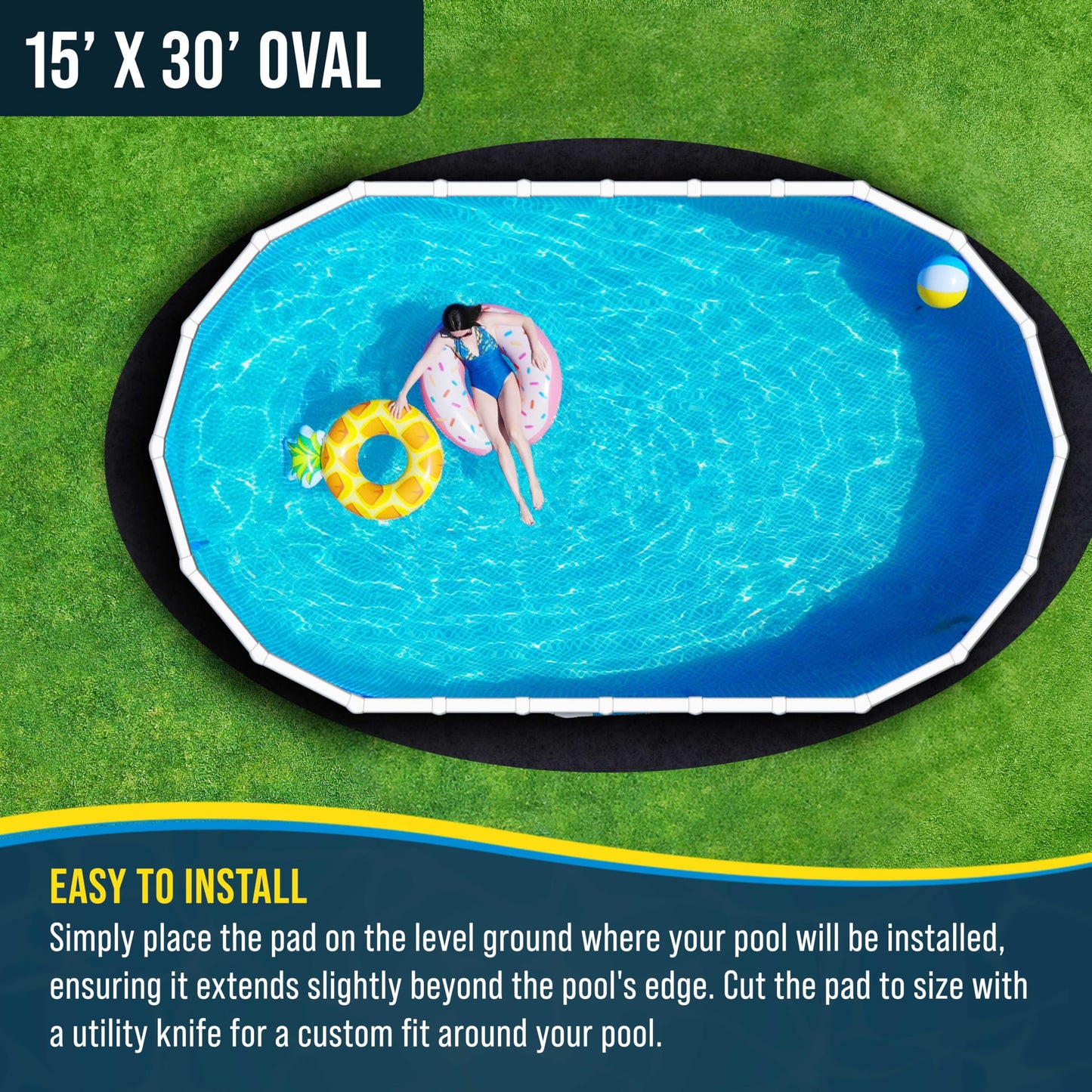 U.S. Pool Supply Ground Shield 15-Foot x 30-Foot Oval Heavy Duty Pool Liner Pad for Above Ground Swimming Pools - Protects Pool Liner, Prevents Punctures, Weed Barrier, Eco-Friendly Extends Liner Life