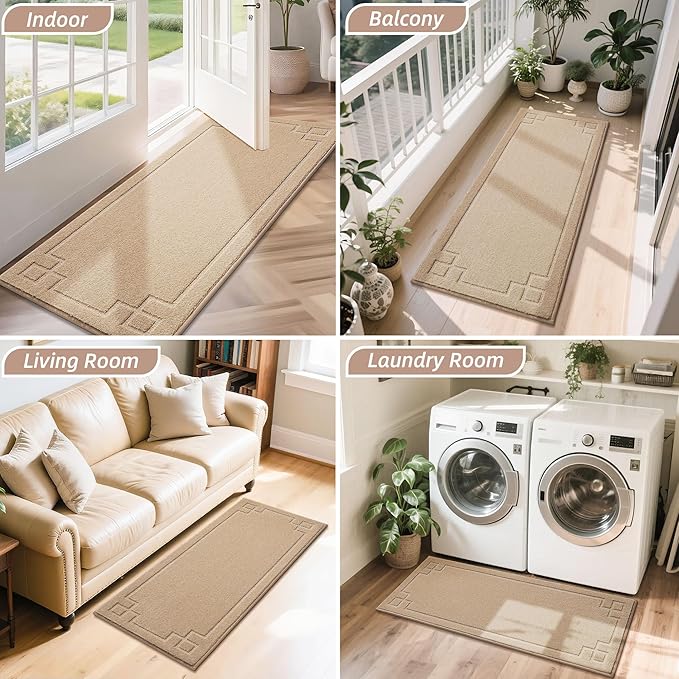 BEQHAUSE Door Mat 24" x 60", Non-Slip Door Mats Indoor Entryway Rugs Washable Low-Profile Absorbent and Stain Resist Floor Mats, Dog Door Mat for Front Back Door, Mud Wet Shoes & Paws, Beige