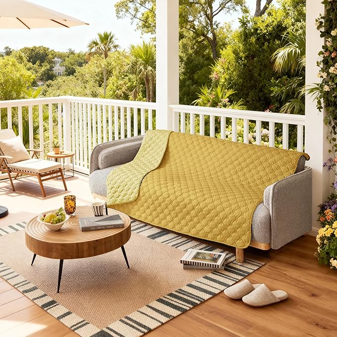 gogobunny 100% Double-Sided Waterproof Dog Bed Cover Pet Blanket Sofa Couch Furniture Protector for Puppy Large Dog Cat, Reversible (82x120 Inch (Pack of 1), Dark Yellow/Light Yellow)
