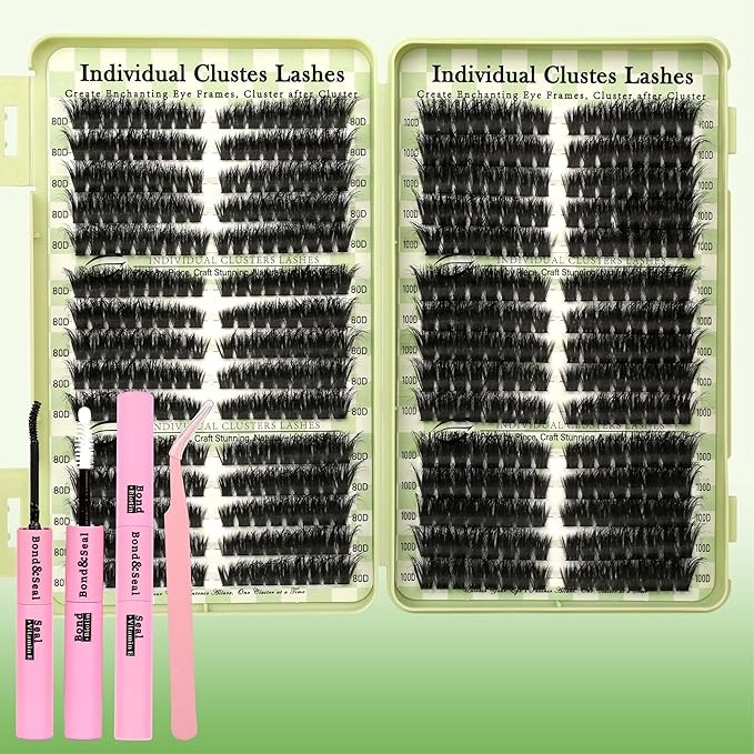 Lash Clusters Kit Wispy Lash Clusters C Curl Cluster Eyelash Extensions Cat Eye Lashes Clusters 510Pcs Volume Individual Lashes Lash Glue Lash Tweezers