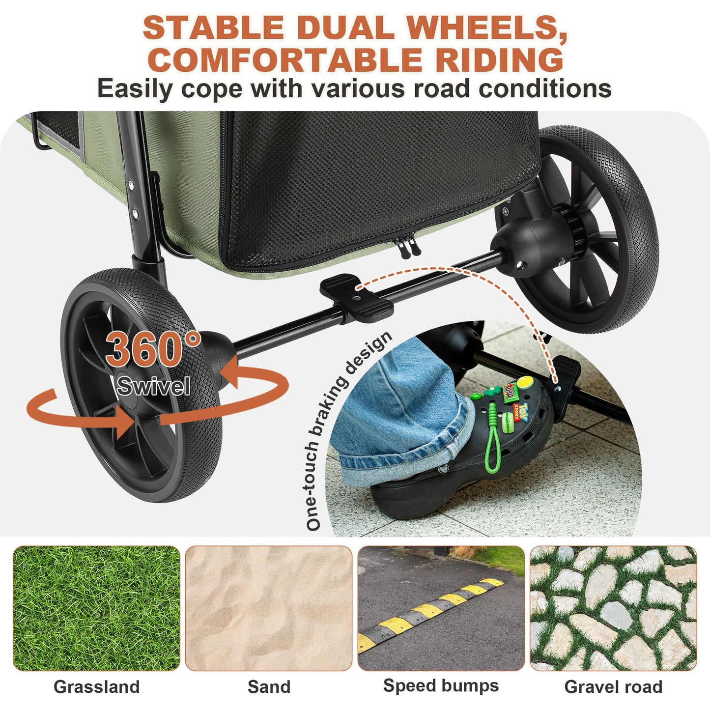 AOPEC Medium Dog Stroller, Dual Entry One-Touch Folding,Small and Medium Pet Stroller,360° Rotating Front Wheels,80 lbs Weight Capacity for Outdoor Travel and Elderly Dogs - Green