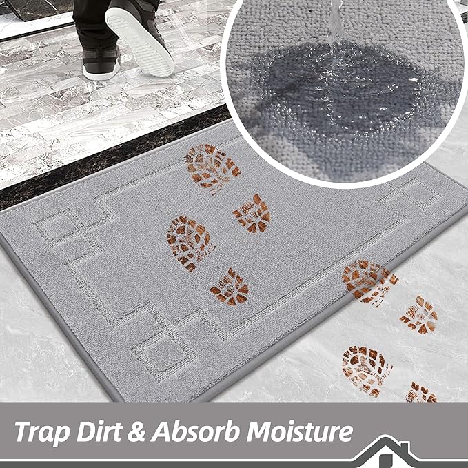 BEQHAUSE Door Mat 20" x 32", Non-Slip Door Mats Indoor Entryway Rugs Washable Low-Profile Absorbent and Stain Resist Floor Mats, Dog Door Mat for Front Back Door, Mud Wet Shoes & Paws, Light Grey