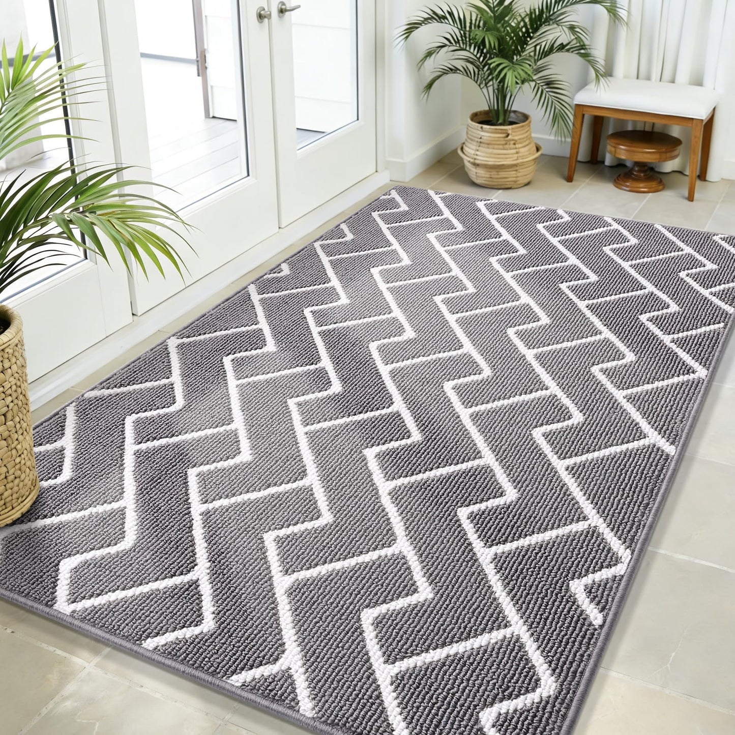 OLANLY Front Door Mat, Non-Slip Rubber Backing, Dirt Resistant and Absorbent, Washable, Easy to Clean Low-Profile Indoor Doormat for Back Door, Entryway, Inside Entrance, 71x47, Grey