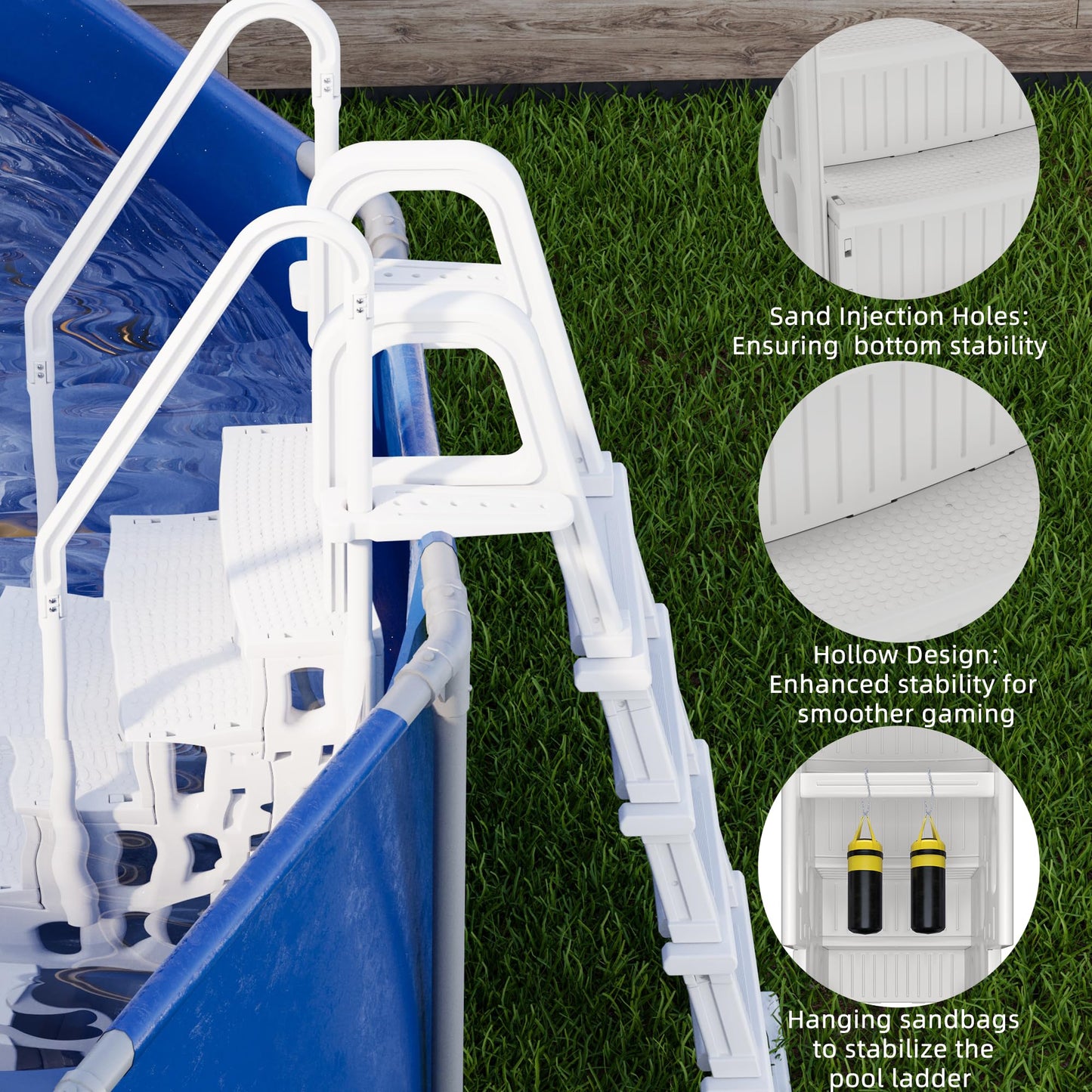 UPHYB Pool Ladder, 4-Step Pool Stairs with Double Handrails and Non-Slip Steps for 48-54” Above Ground and In-Ground Pools, White