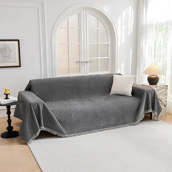 MYSKY HOME Couch Cover Sofa Covers Couch Covers for 3 Cushion Couch Sofa Pet Friendly, L Shaped Sectional Couch Cover Non Slip Dogs Furniture Protector for Kids, Dogs, 91"x134", Dark Grey