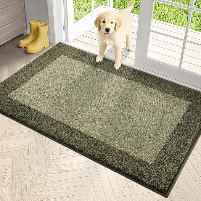 PURRUGS Dirt Trapping Door Mat 34" x 60", Non-Slip Washable Entry Mat, Dog Doormat, Front Door Mat, Super Absorbent Entrance Mat for Muddy Shoes & Paws, Budding Green & Sage Green