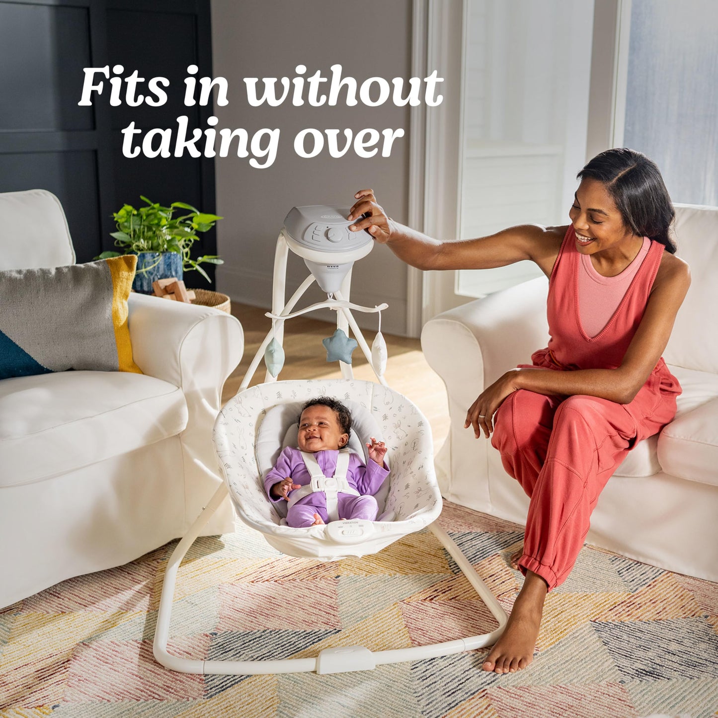 Graco Simple Sway Baby Swing, Side‑to‑Side Motion, Infant Swing with 6 Speeds, Vibration, Ivy