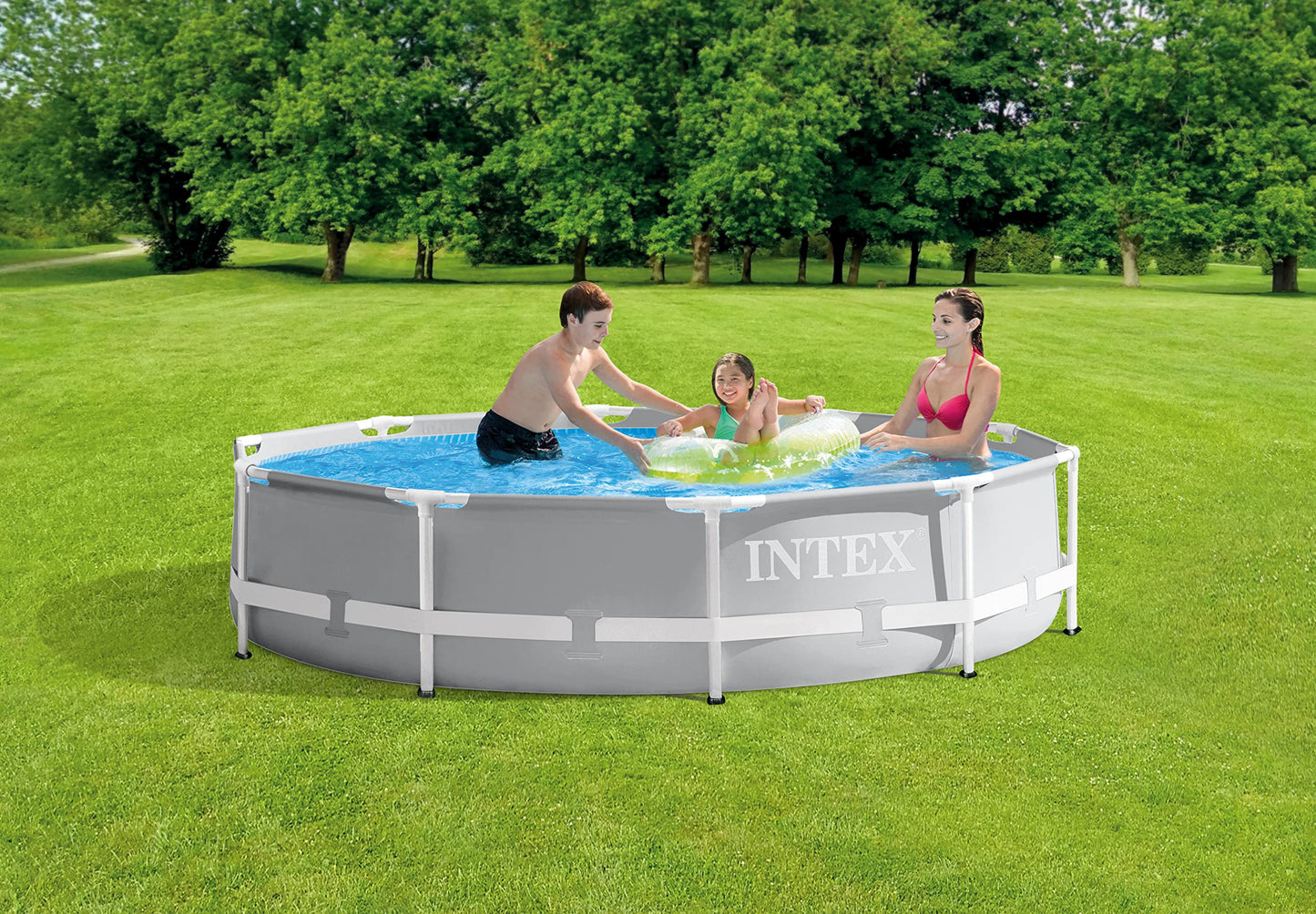 INTEX 26701EH Prism Frame Premium Above Ground Swimming Pool Set: 10ft x 30in – Includes 330 GPH Cartridge Filter Pump – SuperTough Puncture Resistant – Rust Resistant – 1185 Gallon Capacity