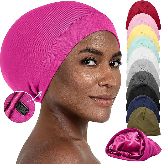 CAPLORD Satin Bonnet for Sleeping, Curly Hair Wrap Sleep for Men, Adjustable Silk Beanies for Women, Silk Hair Bonnet