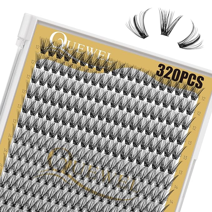 QUEWEL Lash Clusters 320Pcs Cluster Lashes 40D C Curl Lash Cluster Eyelash Extensions Mix12-18mm Individual Eyelashes Clusters Wispy Lash Clusters Thin Band Soft to Use at Home(40D C Mix12-18)