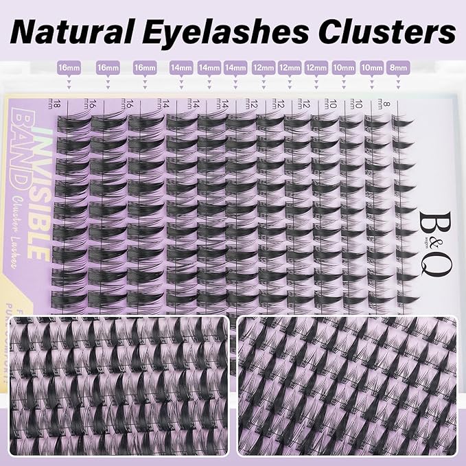 B&Qaugen Wispy Lash Clusters Invisible Band False Eyelashes Clusters Natural Cluster Eyelash Extensions 8-18mm Individual Lashes Extension DIY Soft Eyelash Clusters （Lash-Fairy Max-8-18mm）