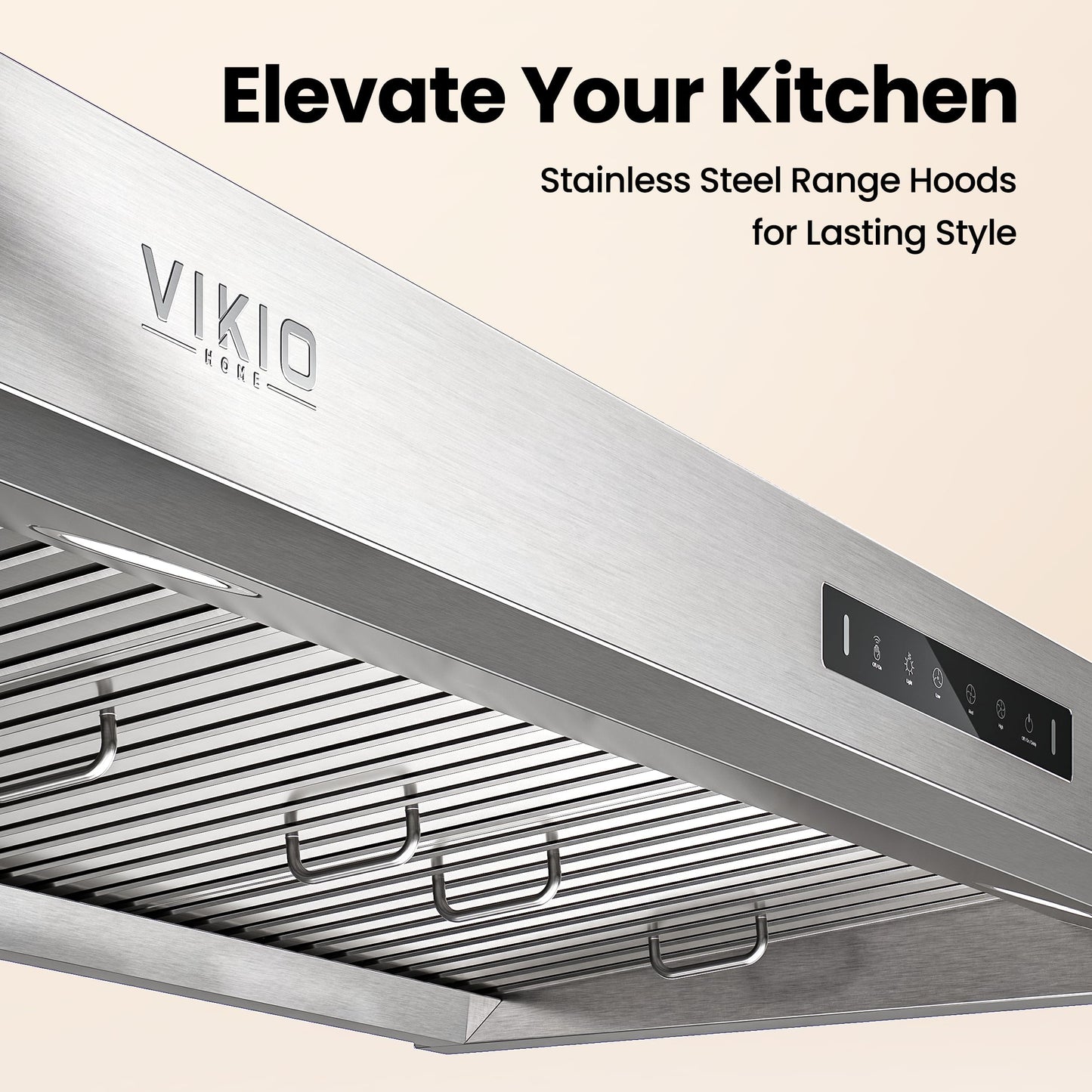 VIKIO HOME 42 Inch Under Cabinet Range Hood with 1200CFM, Range Hood,Stainless Steel Vent Hood with 3 Speed,1.5 Sones Quiet Dual Turbine Motor,Safe Baffle Filters for Kitchen Stove