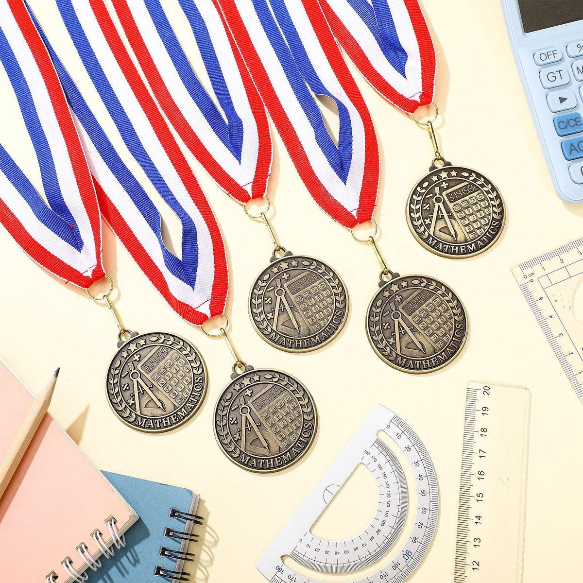 Quelay 30 Pcs 2'' Award Medals Bulk Gold Winner Medals with Neck Ribbons Metal Trophy Award Prize Gift for Tournaments, Competitions, Party, Kids and Adults(30 Pcs, Math)