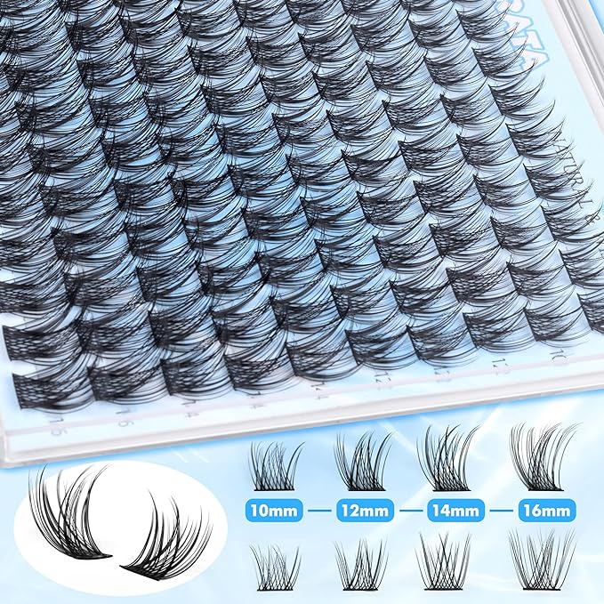 PHKERATA Natural Lash Clusters Kit Wispy Lash Extension Kit Cluster Eyelash Extensions Kit 110pcs DIY Eyelash Clusters at Home Individual Lashes with Lash Glue Bond and Seal and Tweezers, 10-16mm