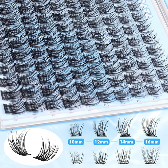 PHKERATA Natural Lash Clusters Wispy Eyelash Clusters, Eyelash Extensions C Curl Individual Lashes, Mix Length Natural Look Lashes with Thin Lash Band, 10-16mm, 110 pcs