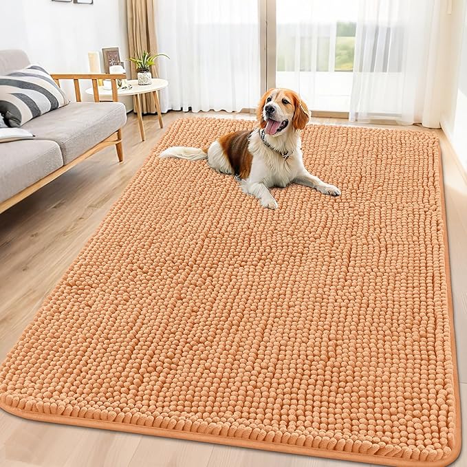 Smiry Dog Door Mat for Muddy Paws 71x46, Absorbs Moisture and Dirt Doormat, Non-Slip Washable Quick Dry Chenille Front Door Mat Indoor Entrance, Entryway Carpet for Inside Floor, Orange