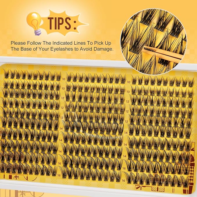 QUEWEL Lash Clusters Wispy Eyelash Clusters 300 Pcs Natural Cluster Eyelash Extensions C Curl, Mixed Length 10-16mm DIY Individual Lashes Cluster at Home for Countless Stunning Looks (QU45)