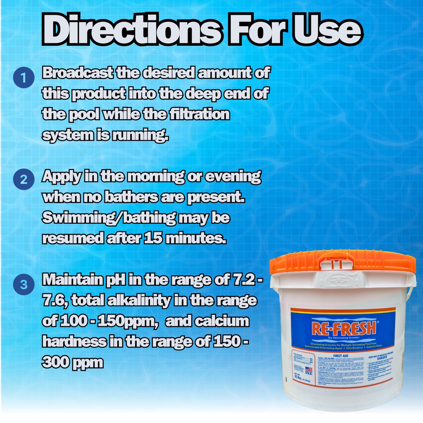 Refresh Granular 68% Active Chlorine Shock | 25-Pound Bucket | Perfect for Swimming Pools, Use As Bactericide, Algaecide, and Disinfectant in Swimming Pools and Spas | Fast Dissolving Shock