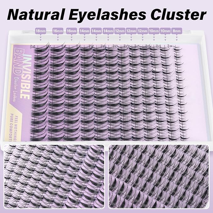 B&Q Fairy Lash Clusters - DIY Lash Extension at Home Beginner-Friendly Manga Lashes, 144pcs Eyelash Clusters with 0.3mm Invisible Band & Waterproof, Salon Look for Daily Work & Parties （Fairy 8-18mm）