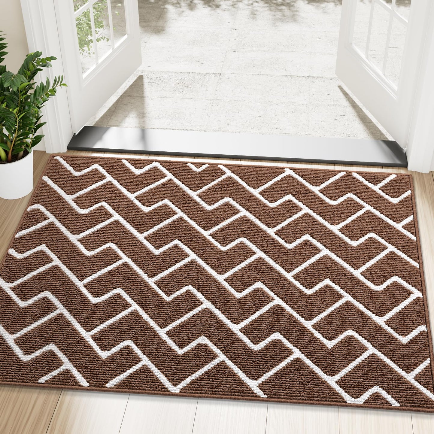 OLANLY Front Door Mat, Non-Slip Rubber Backing, Dirt Resistant and Absorbent, Washable, Easy to Clean Low-Profile Indoor Doormat for Back Door, Entryway, Inside Entrance, 48x32, Coffee