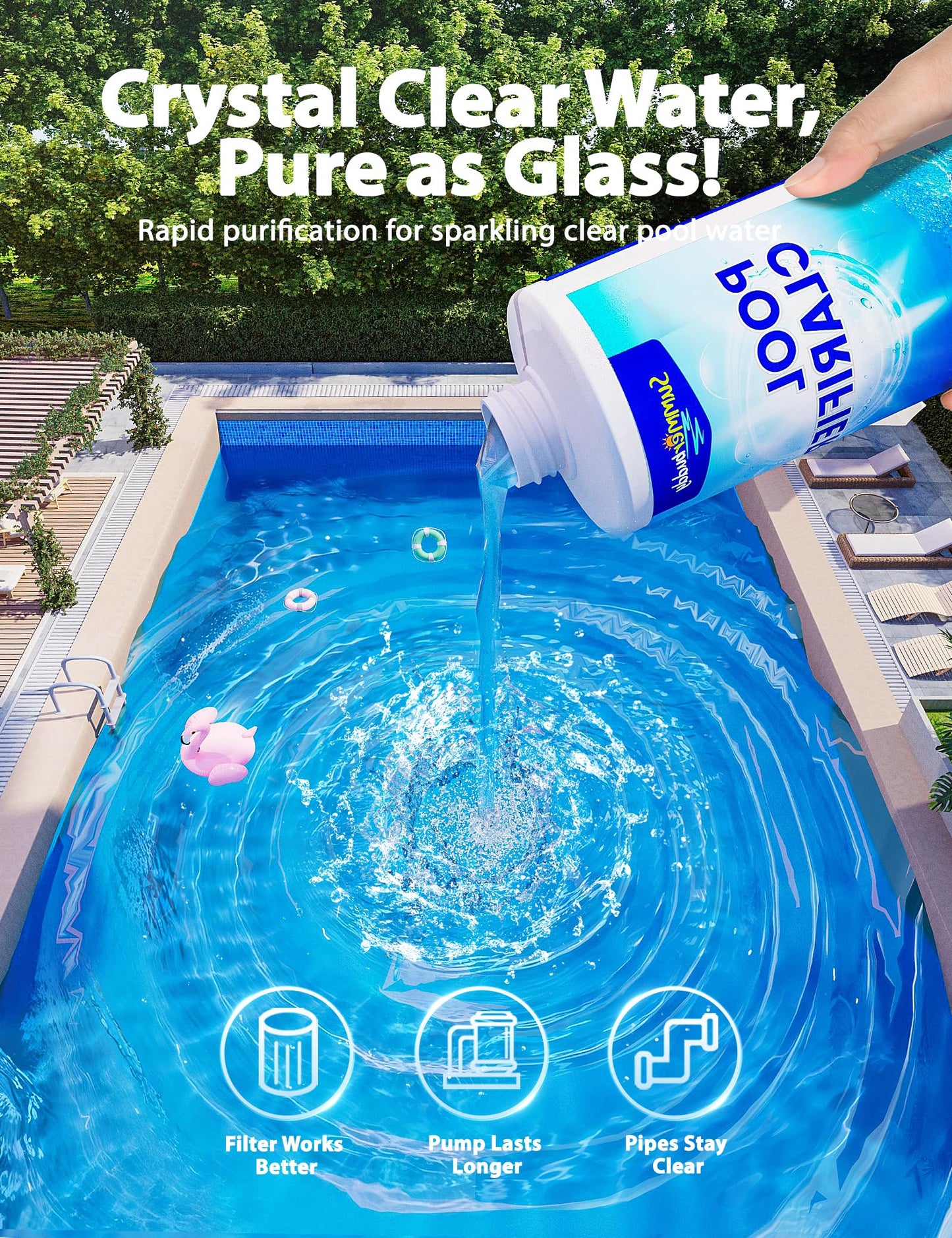 SUMMERBUDDY Pool Clarifier for Above Ground Pools and Inground Pool, Works with Any Pools, Clarifier for Swimming Pool