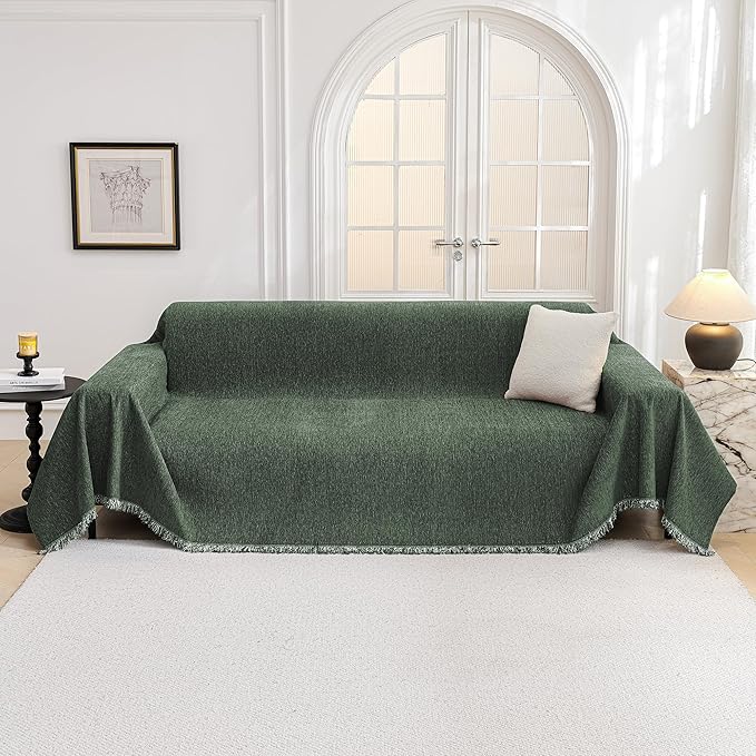 MYSKY HOME Couch Cover for Dogs Washable Couch Covers Couch Covers for Dogs Couch Cover 2 Cushion Sofa Non Slip Dogs Furniture Protector Chenille Sofa Covers for Pets, 71"x102", Moss Green