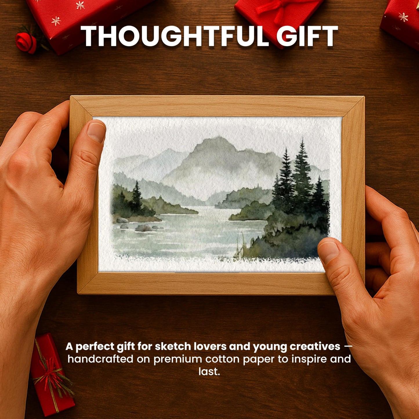 LEATHER VILLAGE Watercolor Paper - 12 X 16 inches, 50 Sheets - Mixed Media Watercolor Paper - 150 GSM Thick Deckle Edge Virgin Cotton Handmade Paper - Off White