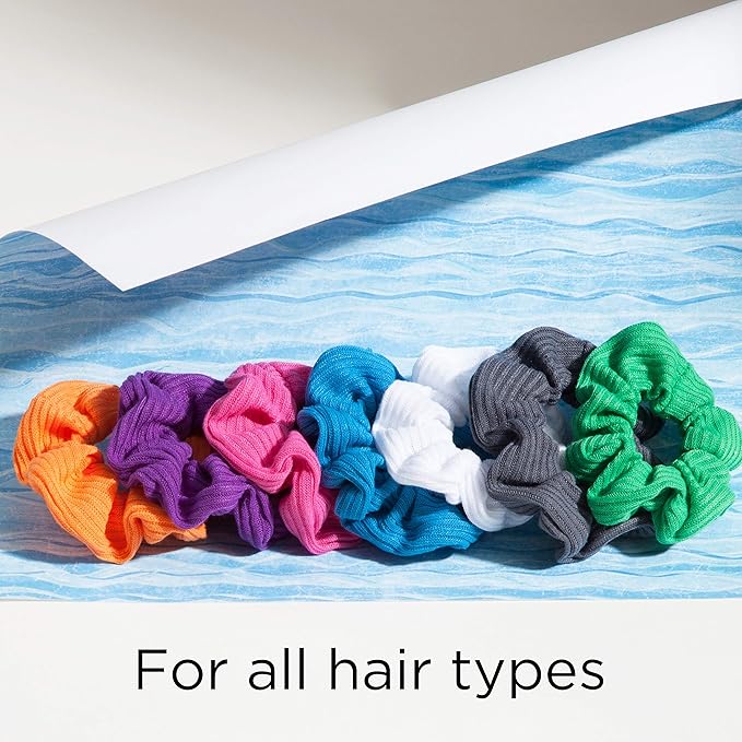 Goody Ouchless Jersey Scrunchies - 8 Ct, Assorted Neon Rainbow Tones, Damage-Free, Dentless & Secure Hold Hair Ties, Gentle Hair Accessories for Women & Men, All Day Comfort, All Hair Types