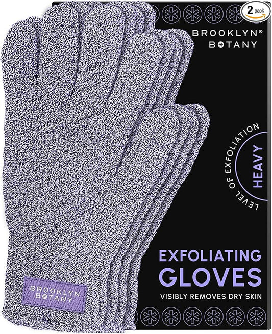 Brooklyn Botany Exfoliating Gloves for Bath and Shower – Heavy Duty Exfoliating Body Scrubber for Massage and Dead Skin Remover for Body – 2 Pairs