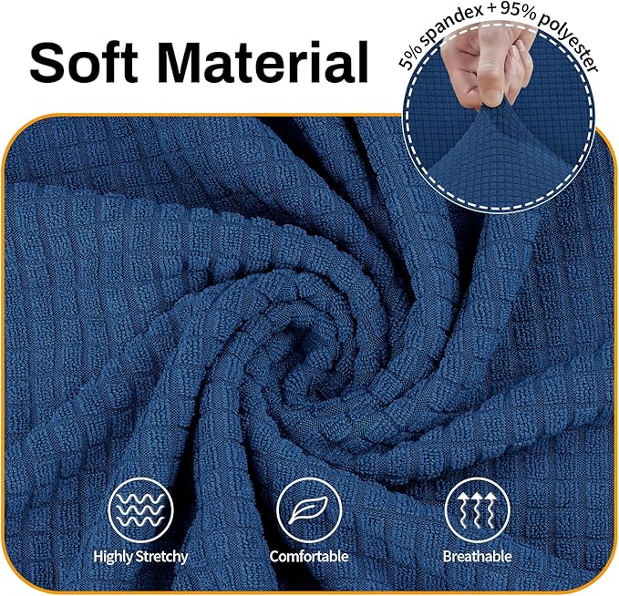 Asnomy Sofa Covers for 2 Cushion Couch Stretch loveseat Covers Slipcovers, Pet Protector Furniture Covers for Dogs Cats Spandex Jacquard Fabric Small Checks （Medium，Classic Blue）