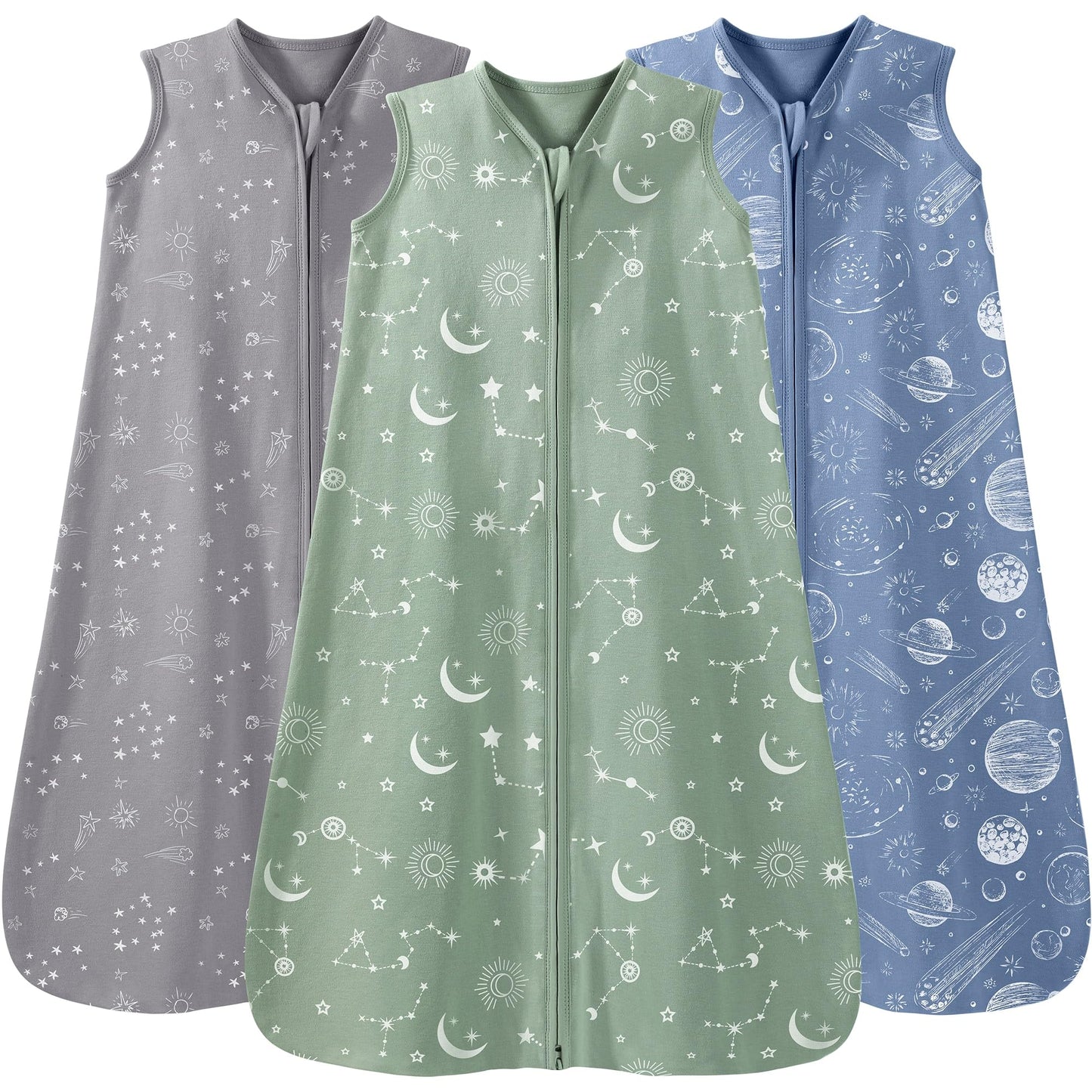 Unnivoll Baby Sleep Sack 6-12 Months 3 Pack 100% Cotton Lightweight 0.5 TOG Wearable Blanket Baby Sleep Bag with 2-Way Zipper for Newborn Infant Green