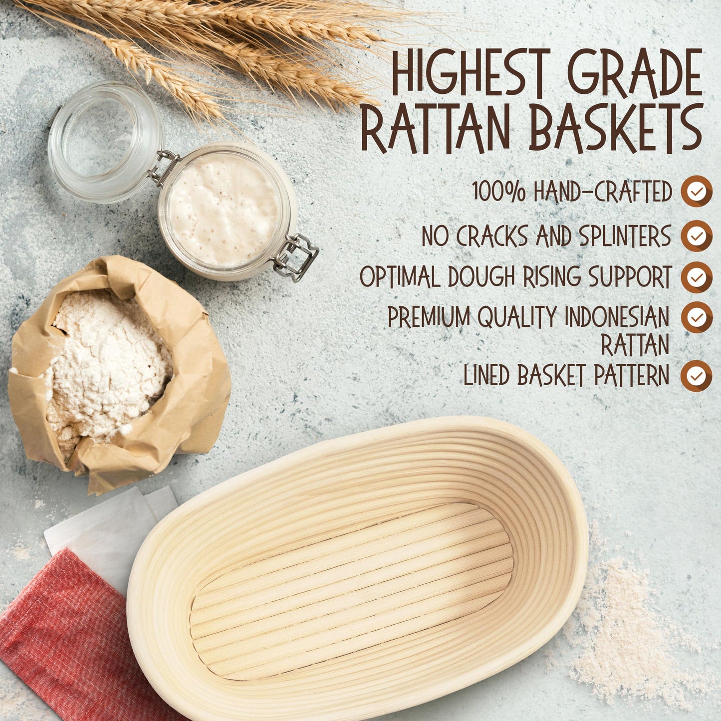 Superbaking 10" Oval Banneton Bread Proofing Basket Gift Set – Sourdough Starter Kit for Crusty Artisan Style Loaves, Includes Essential Bread Baking Supplies & Tools - Ideal Gift for Bakers
