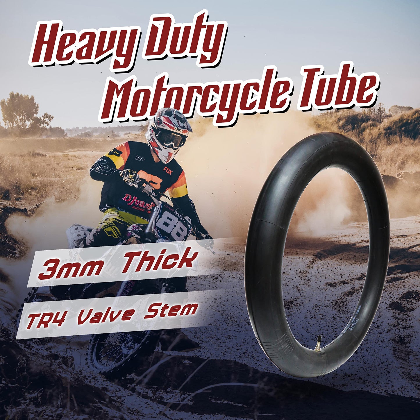 PIVOTRAX-90/90-21 or 80/100-21 (3.00 X 21) Heavy Duty Motorcycle Tube - 3mm Thick - TR4 Valve