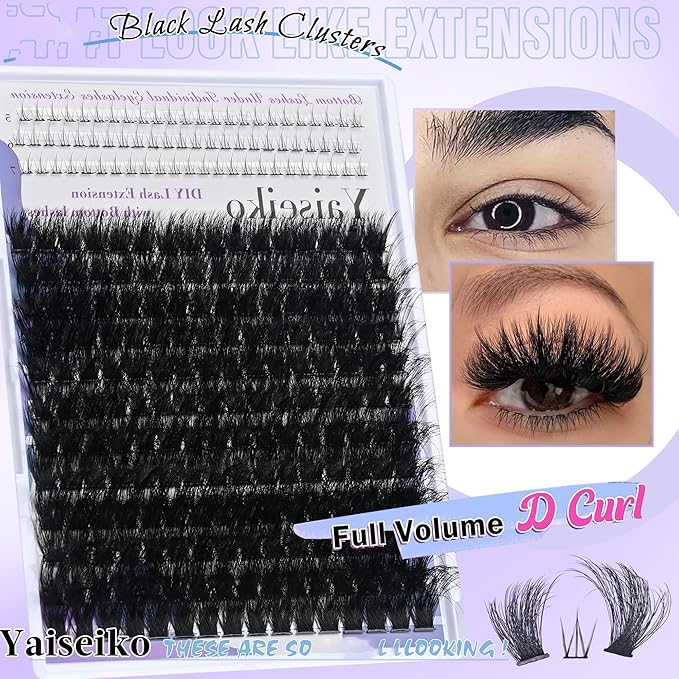 Lash Clusters with Bottom Lashes Thick 200D Volume Individual Lashes 12-25mm Wispy Eyelash Clusters D Curl Cluster Eyelash Extensions 264pcs DIY Lash Extension for Beginners