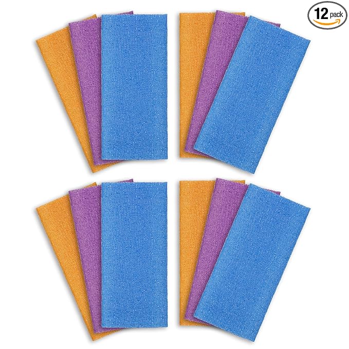 ARCH&M Exfoliating Washcloth 12 Pack Back Scrubber for Shower Towel Body Scrubber Microabrasion Sponge Japanese Bath Wash Korean Exfoliating Beauty Wash Cloth Loofah Scrubber OPNB