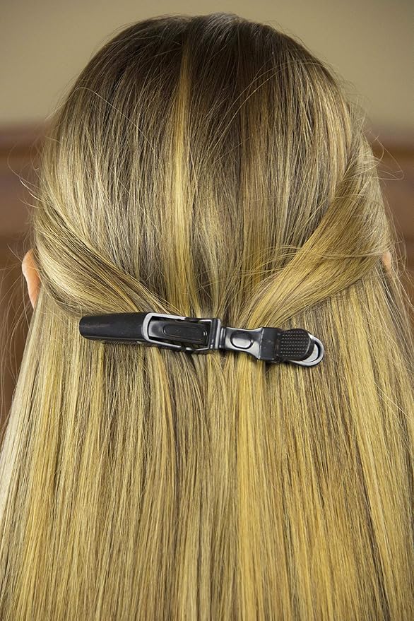 HH&LL 12pcs Hair clips for Styling – Wide Teeth & Double-Hinged Design – Alligator Styling Sectioning Clips of Professional Hair Salon Quality (Black without Logo)