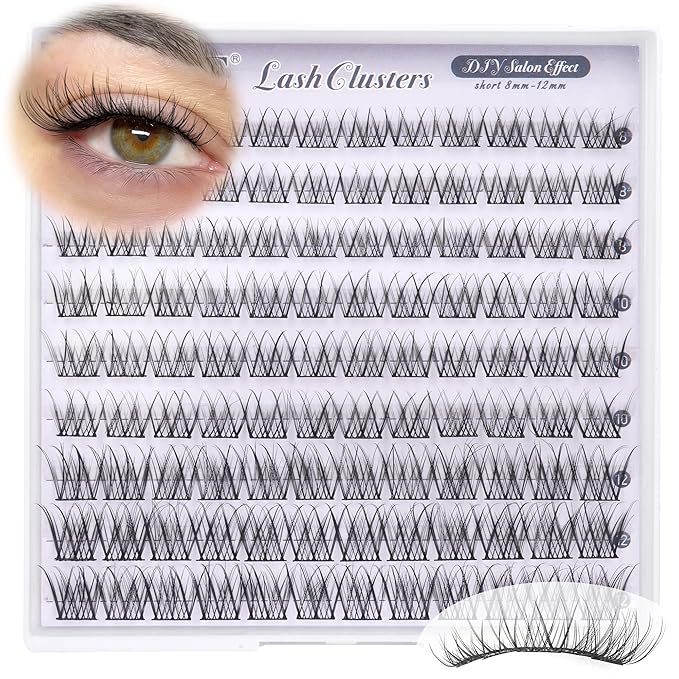 ALICE Natural Short Lash Clusters Wispy 8-12mm Cluster Eyelash Extensions Individual Lashes C-Curly DIY Lash Extensions Soft Thin Band Eyelash Clusters