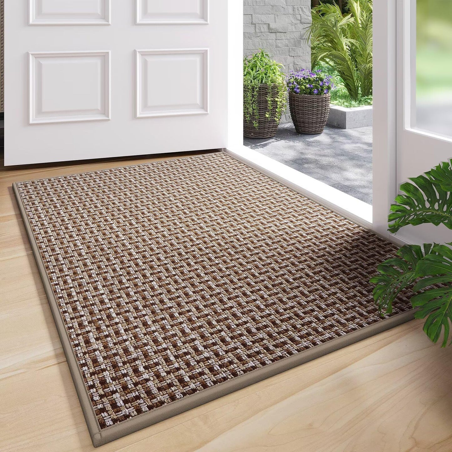 YDKGL Door Mat 31x47, Dirt Resistant and Absorbent, Non-Slip Rubber Backing Floor Mats, Easy Clean Low-Profile Doormat for Entryway, Front Door, Inside Entrance Brown