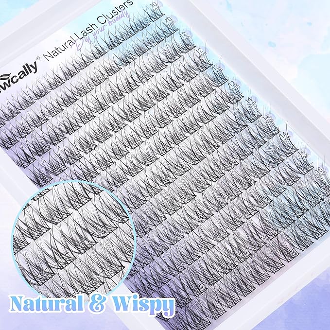 Natural Lash Clusters Kit Wispy Lash Extension Kit Cluster Eyelash Extension C-curly Cluster Lashes Kit DIY Eyelash Extension Kit Natural Eyelash Clusters with Lash Bond and Seal by Newcally