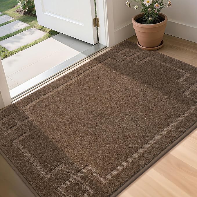 BEQHAUSE Door Mat 36" x 60", Non-Slip Door Mats Indoor Entryway Rugs Washable Low-Profile Absorbent and Stain Resist Floor Mats, Dog Door Mat for Front Back Door, Mud Wet Shoes & Paws, Brown