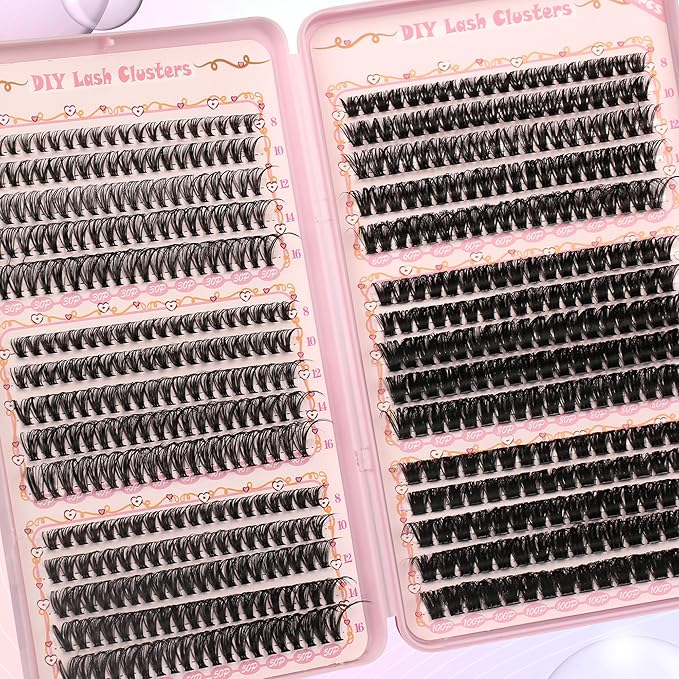 Lash Clusters Fluffy DIY Lash Clusters Kit Volume Lash Extension Kit 570Pcs Individual Lashes Clusters Thin Band Eyelash Extension Kit Lash Bond and Seal Lash Tweezers