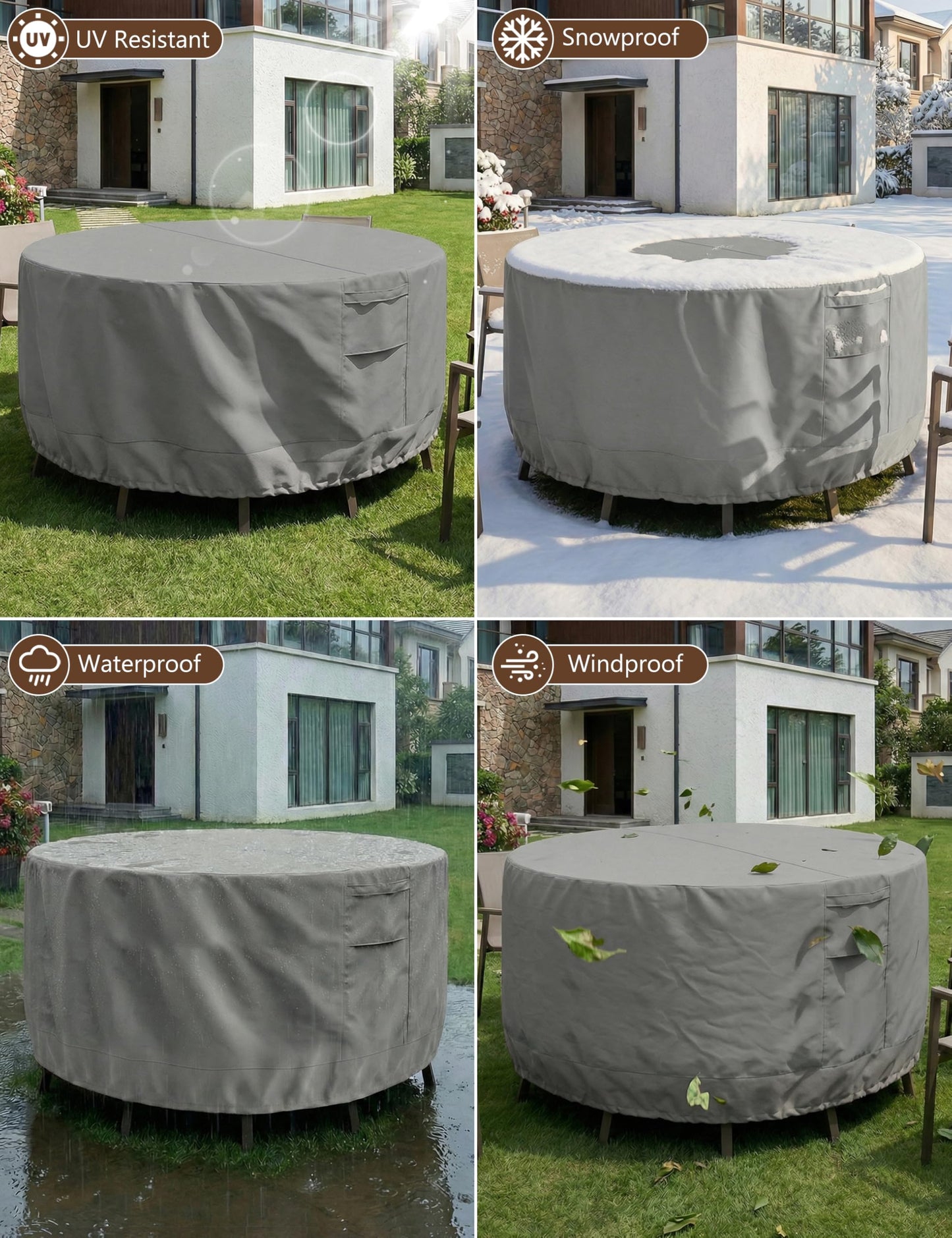 Patio Furniture Covers Waterproof, Outdoor Furniture Covers Waterproof Windproof with Padded Handles, Heavy Duty 600D Oxford Outdoor Table Chair Set Cover