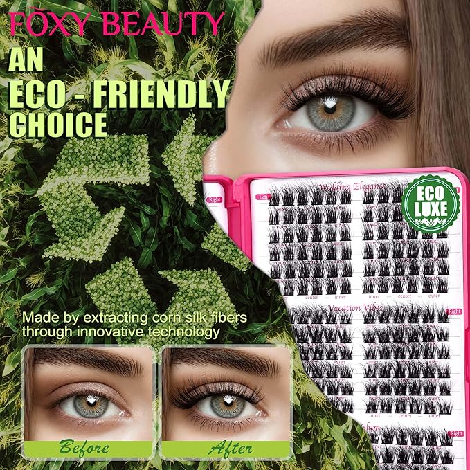 Lash Clusters Natural & Fluffy Lashes Lash Extension Biodegradable Eyelash Clusters Cruelty Free False Eyelashes 0.05mm DIY for Beginner
