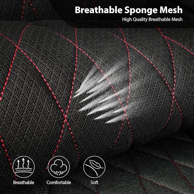 CAR PASS Thick Foam 3D Air Mesh Leather Car Seat Covers Front Seats Only, Breathable Premuim Leather Two Front Seat Cover, Airbag Compatible Universal Fit for 95% Sedan Van Truck SUV,Black and Red