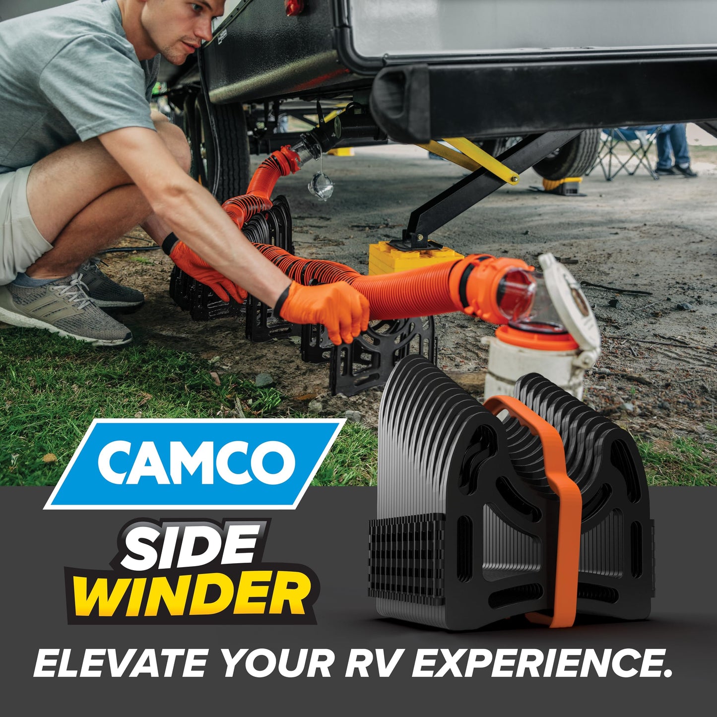 Camco Sidewinder 15-Ft RV Sewer Hose Support - Features Flexible Telescoping Design for Avoiding Obstacles & Deep Cradles Secure RV Sewer Hose - Out-of-The-Box Ready & Folds for RV Storage (43043)