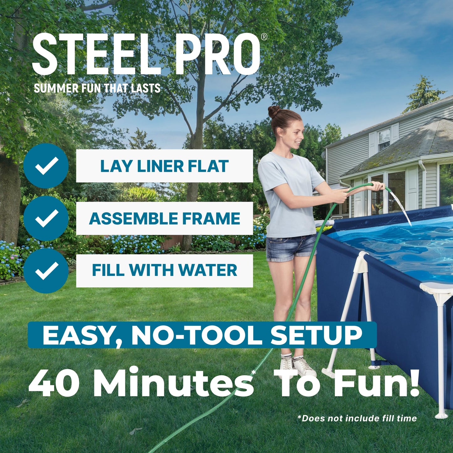Bestway Steel Pro 9' 10" x 6' 7" x 26" Rectangular Above Ground Pool Set with 827 Gallon Capacity, DuraPlus Liner, and Flowclear 330 GPH Filter Pump